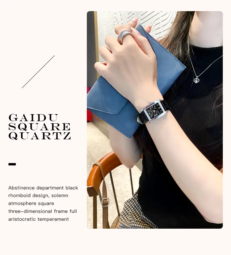 Kaidu Vintage Square Diamond Watch Women Black Leather — feature 12