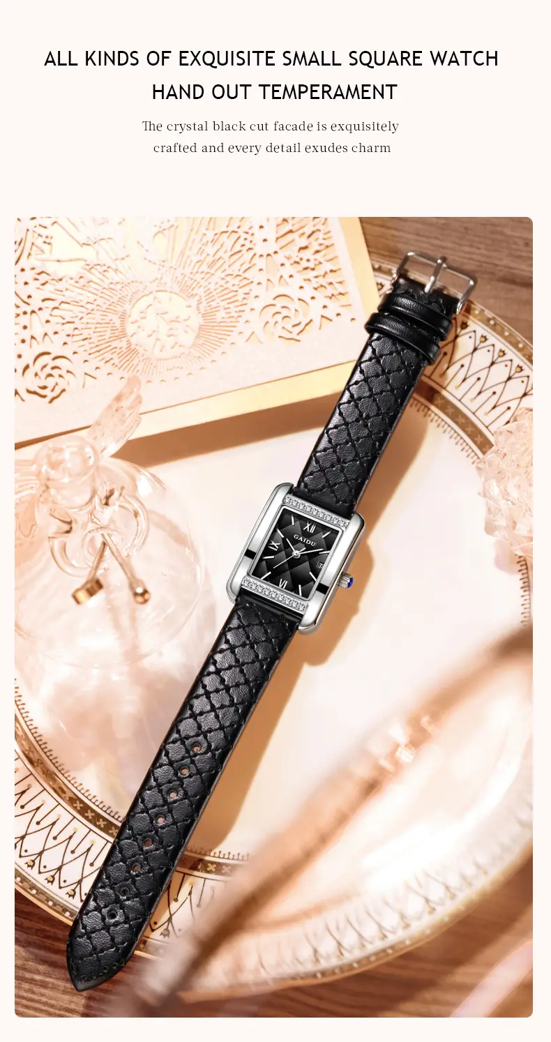Kaidu Vintage Square Diamond Watch Women Black Leather — feature 13