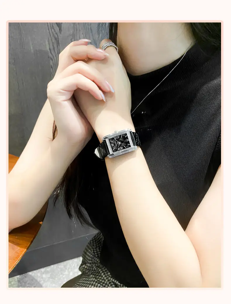 Kaidu Vintage Square Diamond Watch Women Black Leather — feature 15