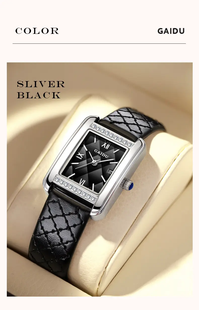 Kaidu Vintage Square Diamond Watch Women Black Leather — feature 17