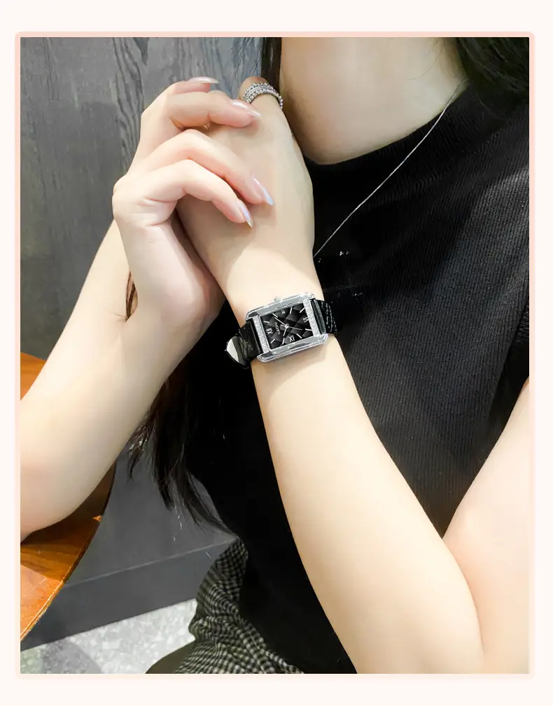 Kaidu Vintage Square Diamond Watch Women Black Leather — feature 6