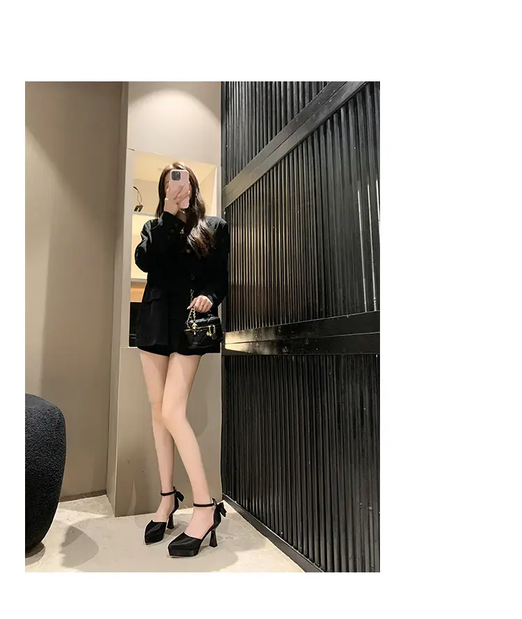 High Heels Women's 2025 Summer New Style French Style Beautiful Bow Pointed Toe One-Word Strap Waterproof Platform Cut Out Sandals — feature 5