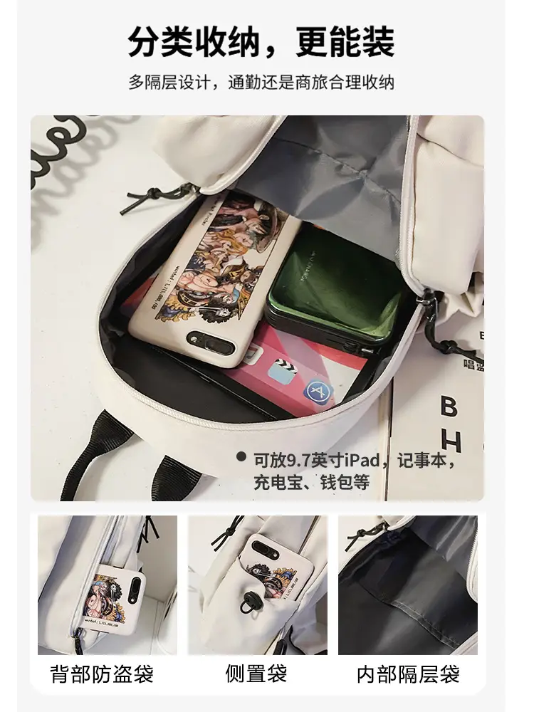 White Korean Style Crossbody Backpack for Men Women