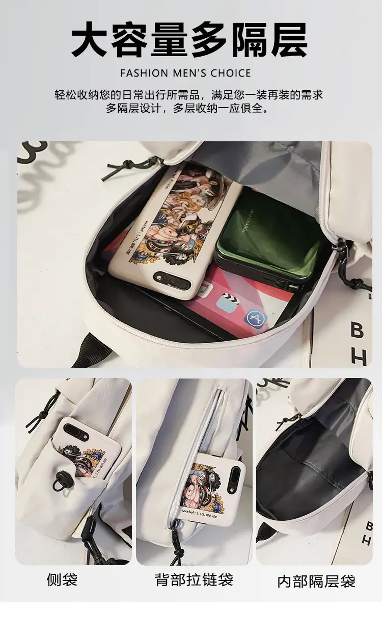 White Korean Style Crossbody Backpack for Men Women — feature 7