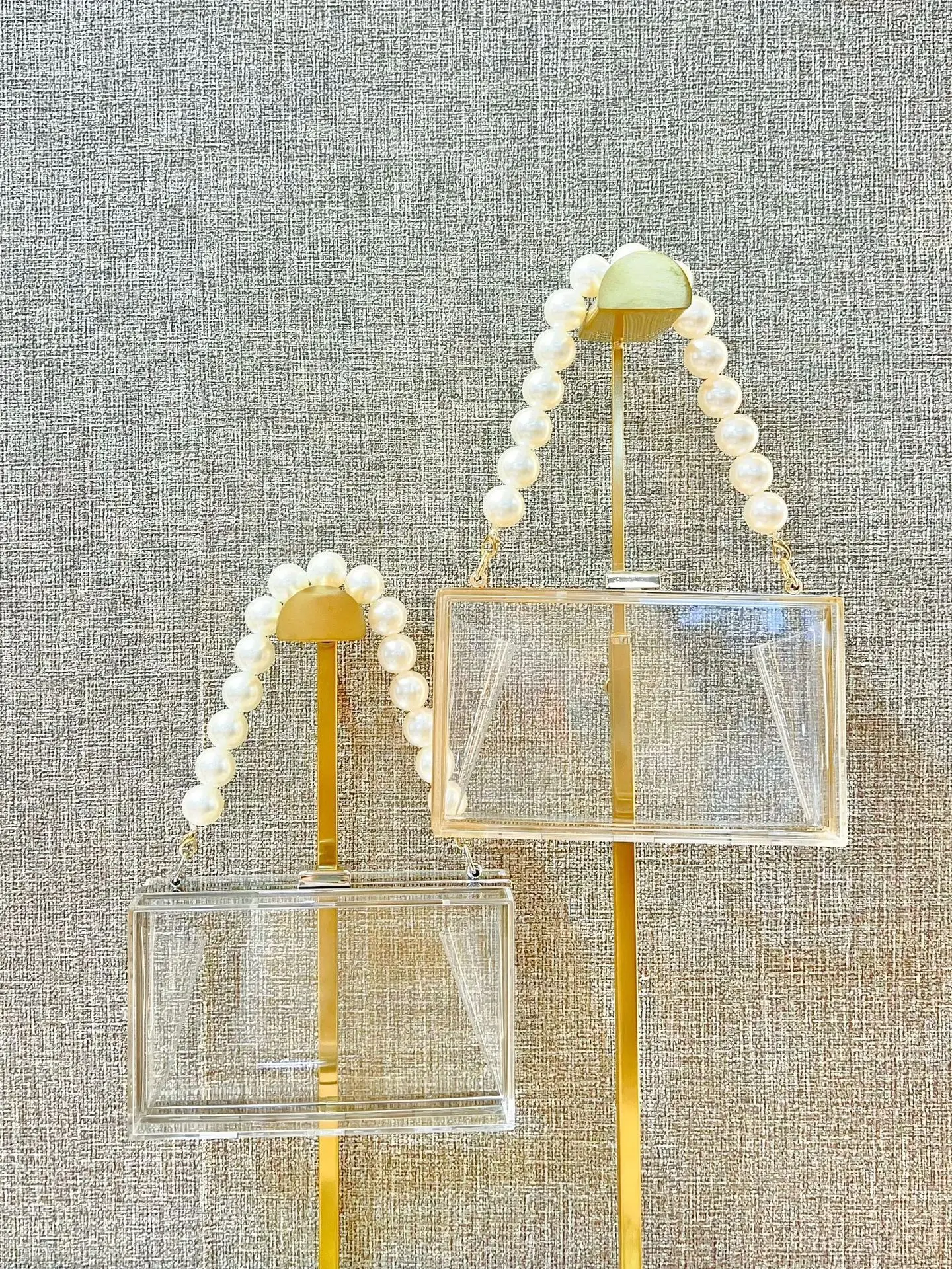 Transparent Crossbody Clutch Bag with Pearl Handle - Image 4