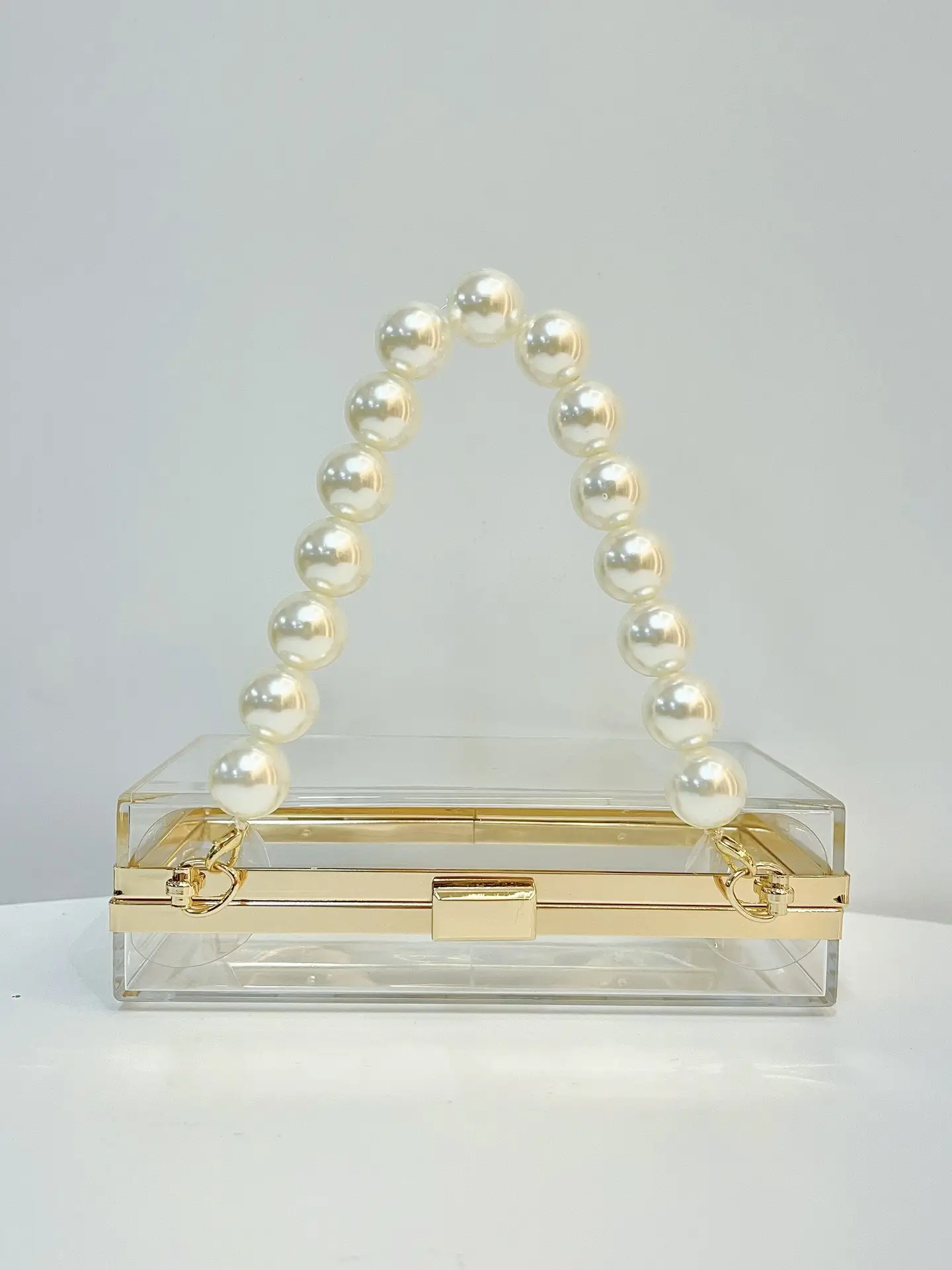 Transparent Crossbody Clutch Bag with Pearl Handle — feature 13