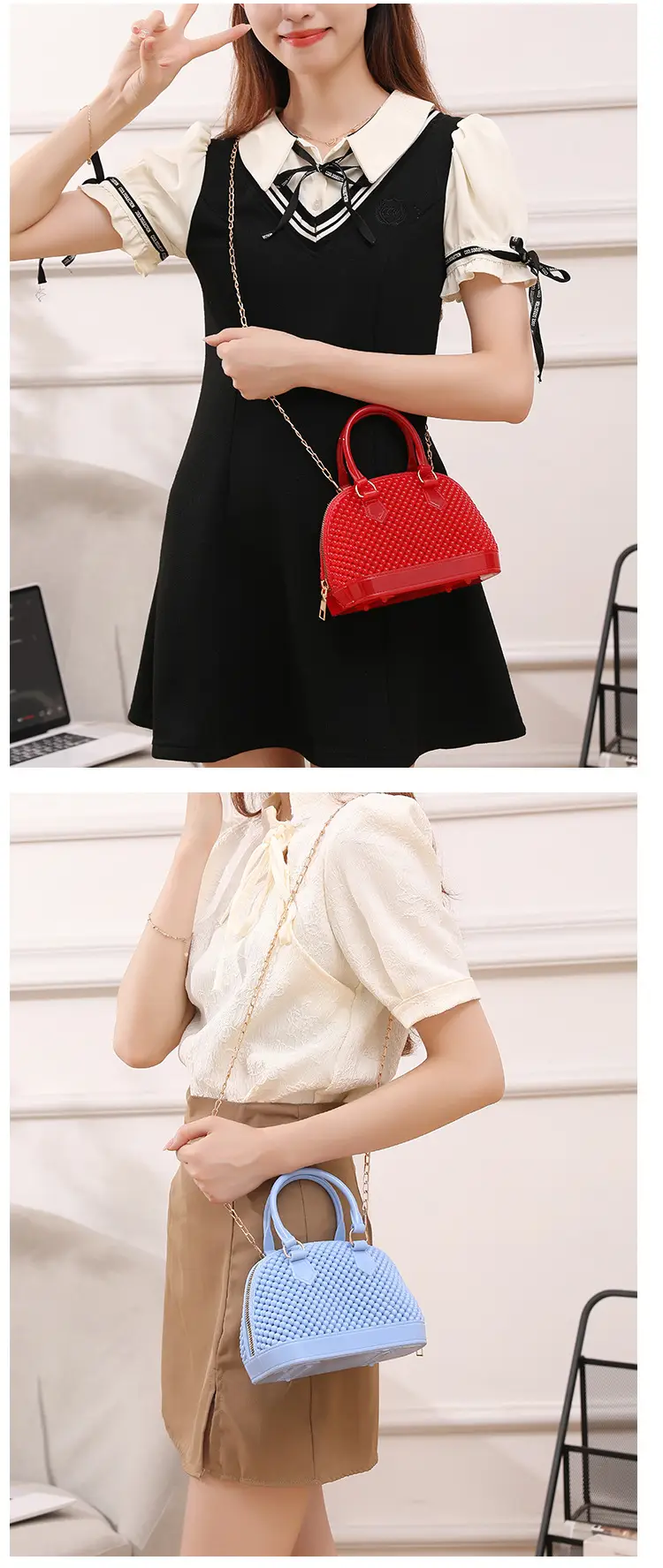 Red Jelly Textured Crossbody Bag with Chain — feature 14