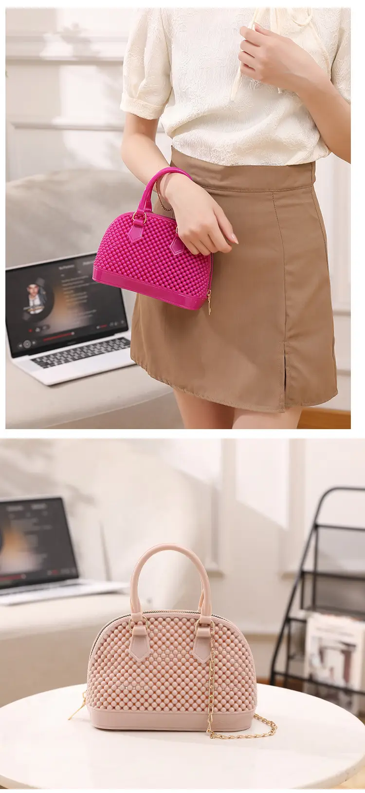 Red Jelly Textured Crossbody Bag with Chain — feature 15
