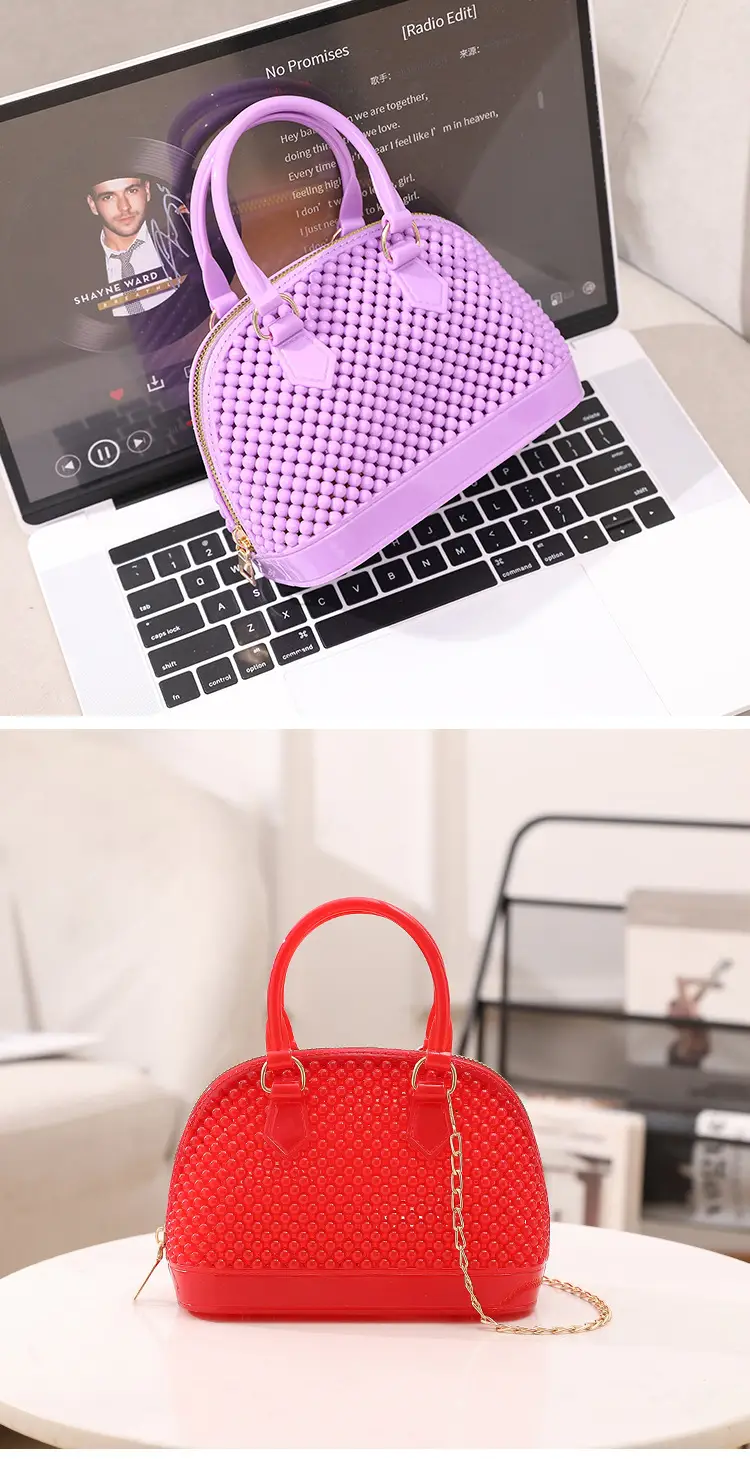 Red Jelly Textured Crossbody Bag with Chain — feature 18