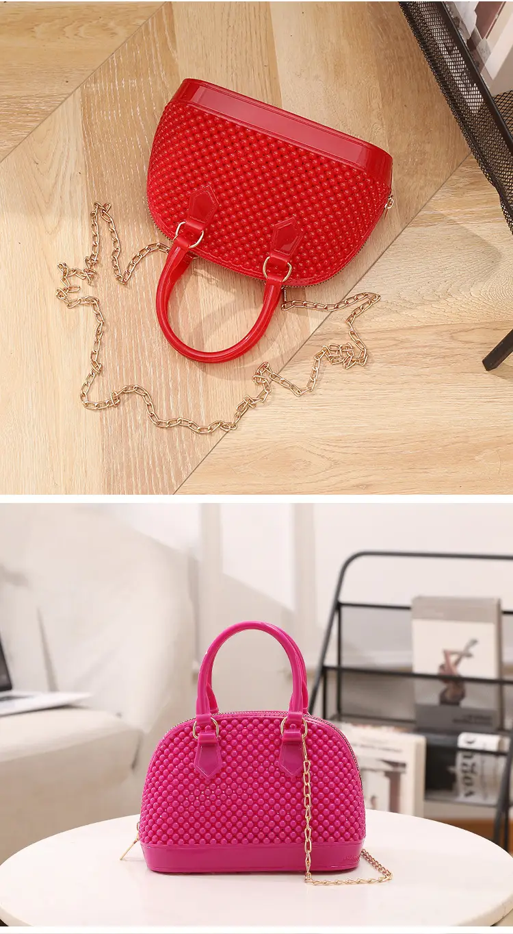 Red Jelly Textured Crossbody Bag with Chain — feature 19