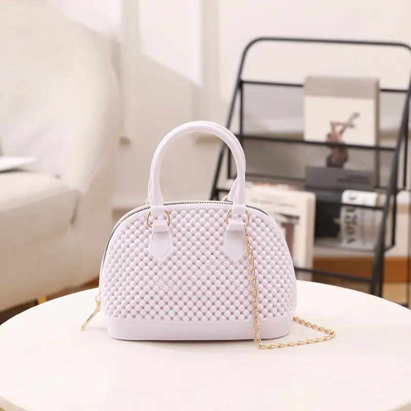 Red Jelly Textured Crossbody Bag with Chain - Image 10