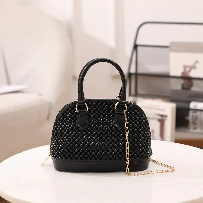 Red Jelly Textured Crossbody Bag with Chain - Image 11