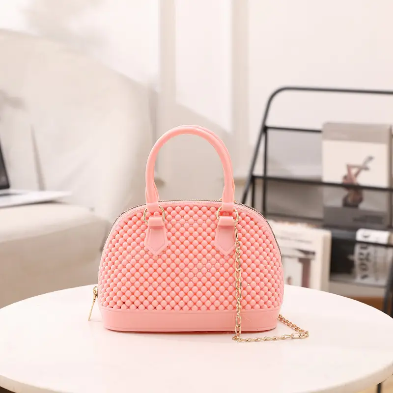 Red Jelly Textured Crossbody Bag with Chain - Image 12