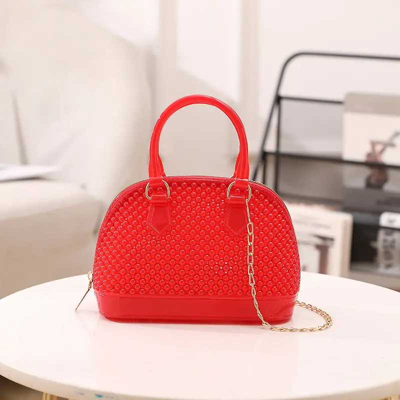 Red Jelly Textured Crossbody Bag with Chain - Image 13