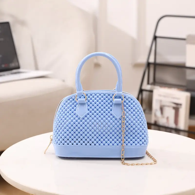 Red Jelly Textured Crossbody Bag with Chain - Image 15