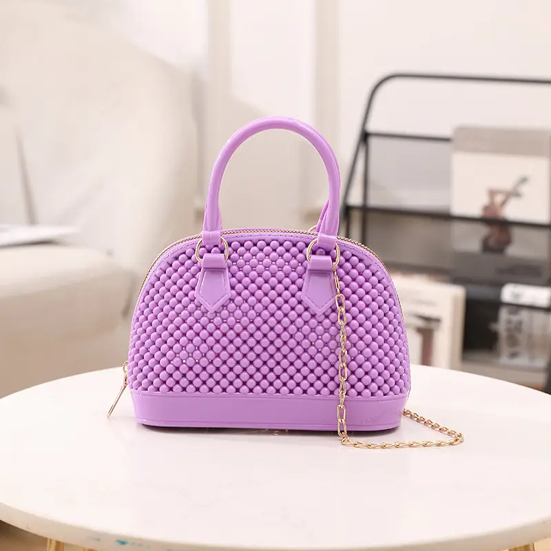 Red Jelly Textured Crossbody Bag with Chain - Image 16