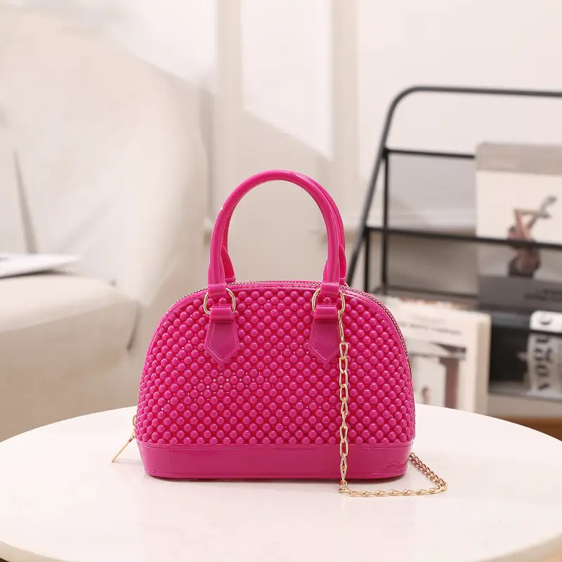 Red Jelly Textured Crossbody Bag with Chain - Image 18