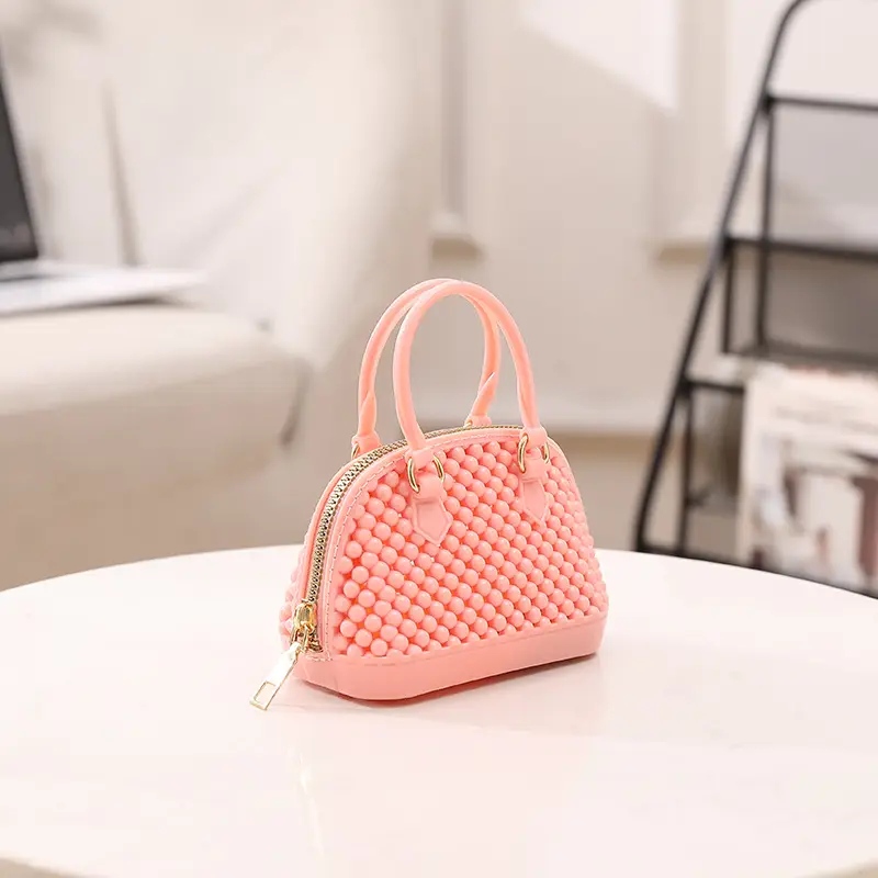 Red Jelly Textured Crossbody Bag with Chain - Image 3