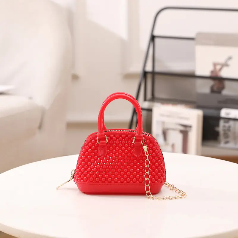 Red Jelly Textured Crossbody Bag with Chain - Image 4