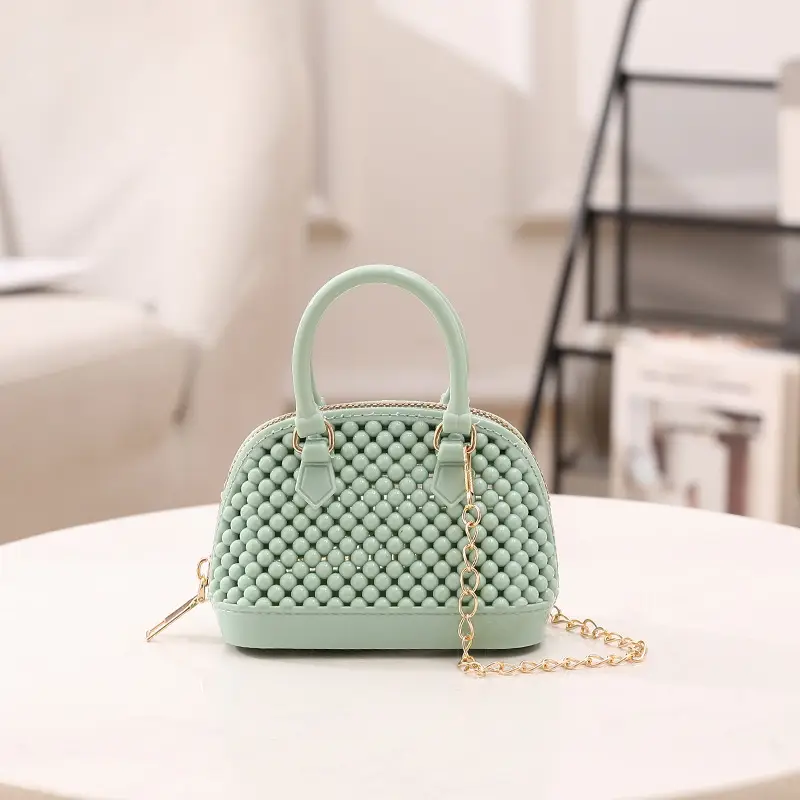 Red Jelly Textured Crossbody Bag with Chain - Image 5