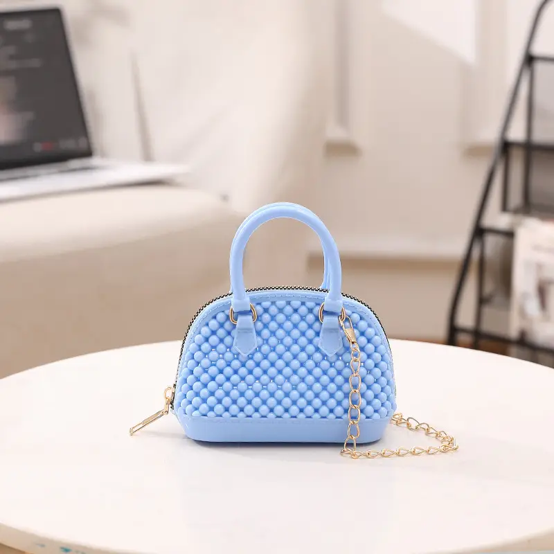 Red Jelly Textured Crossbody Bag with Chain - Image 6