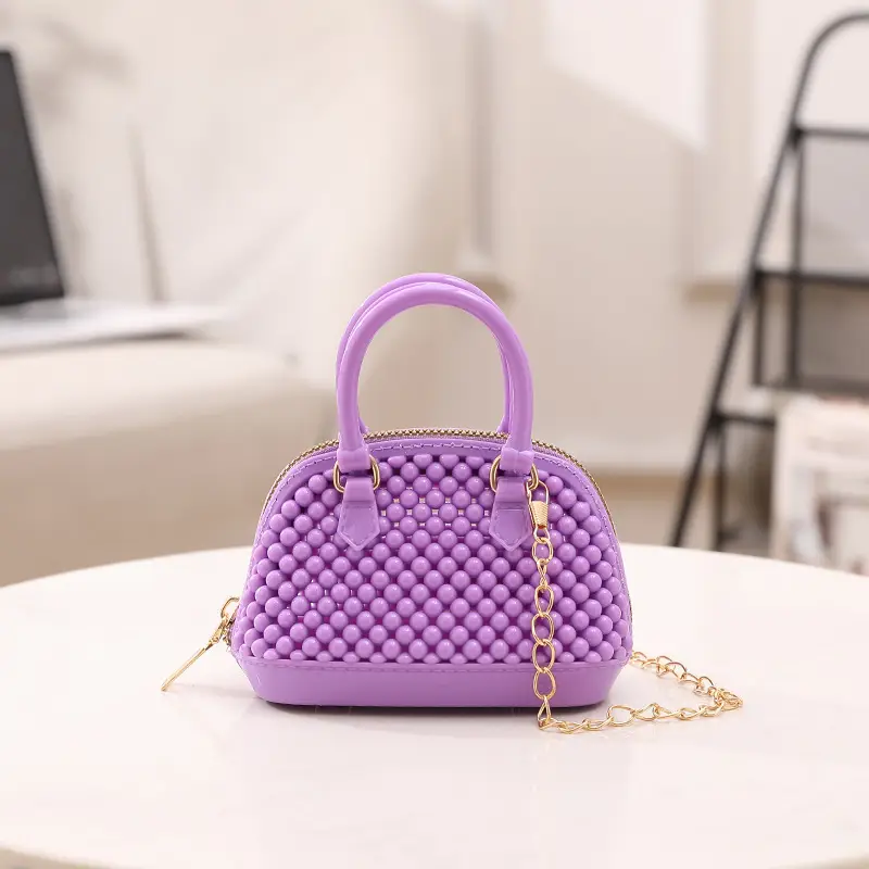 Red Jelly Textured Crossbody Bag with Chain - Image 7