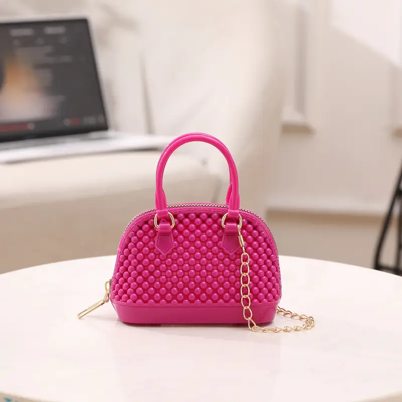 Red Jelly Textured Crossbody Bag with Chain - Image 9