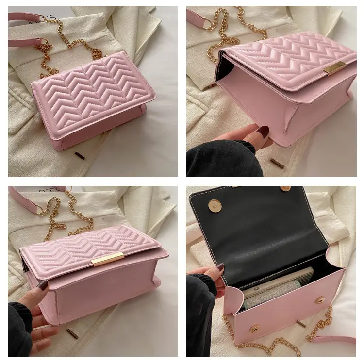 Women's Wavy Chain Shoulder Bag Blue White Black Pink Green — feature 9