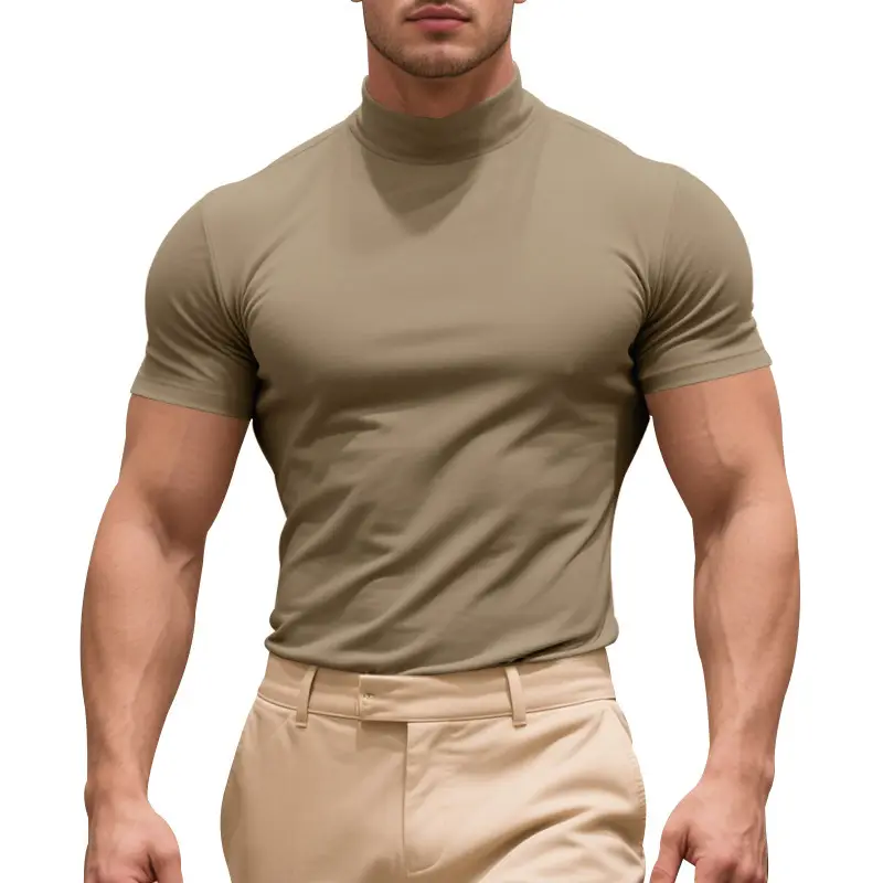 Men's Black Tight High Collar T-Shirt Short Sleeve 2025 - Image 9