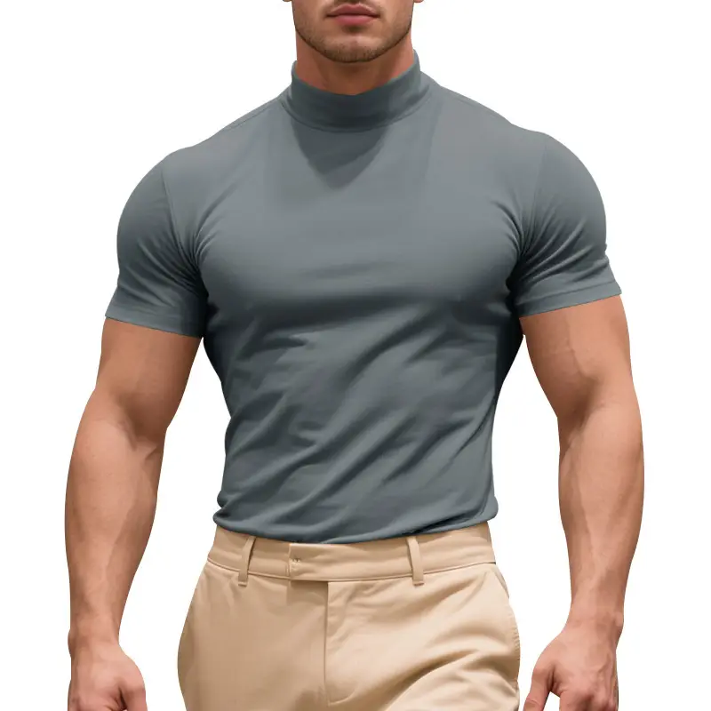Men's Black Tight High Collar T-Shirt Short Sleeve 2025 - Image 10