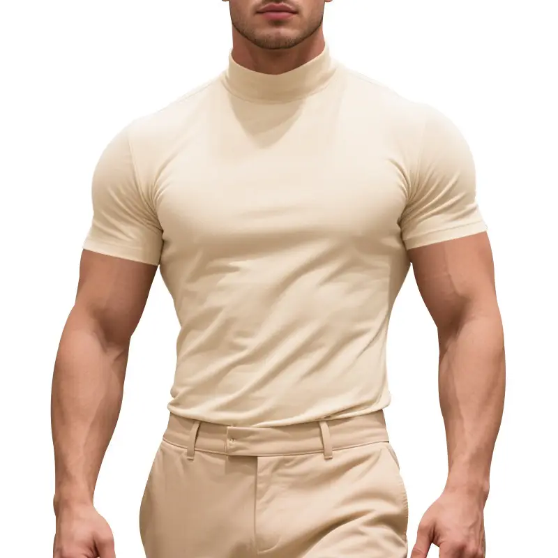 Men's Black Tight High Collar T-Shirt Short Sleeve 2025 - Image 11