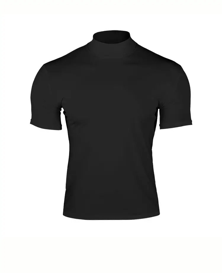 Men's Black Tight High Collar T-Shirt Short Sleeve 2025 — feature 20