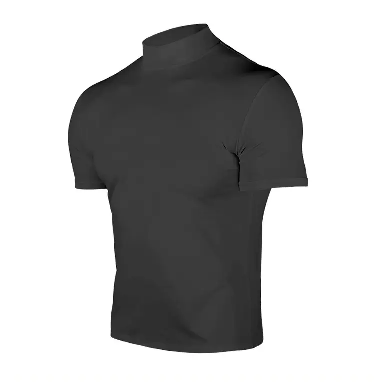 Men's Black Tight High Collar T-Shirt Short Sleeve 2025 — feature 21