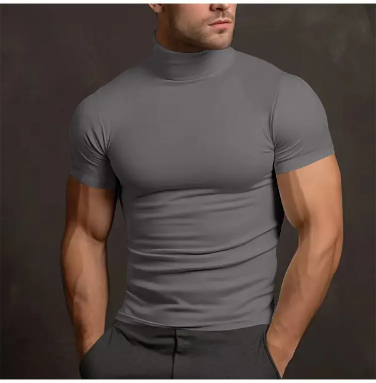 Men's Black Tight High Collar T-Shirt Short Sleeve 2025 — feature 24