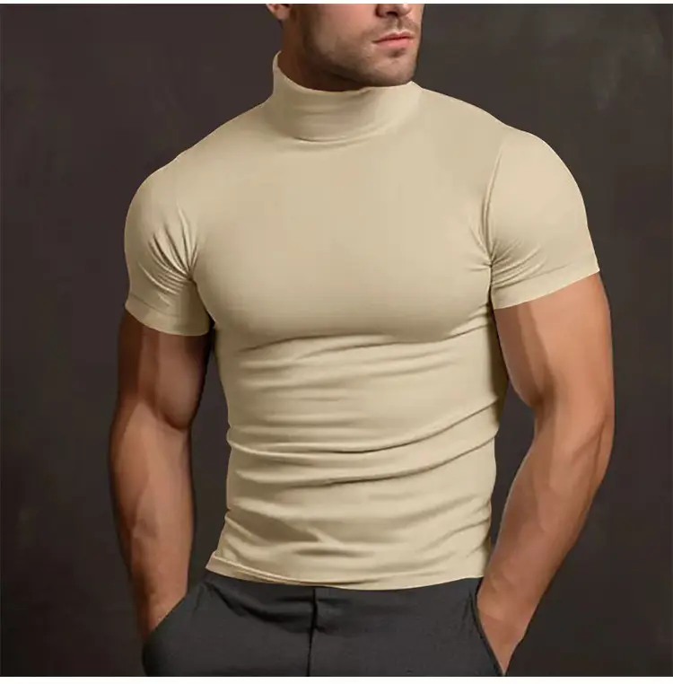 Men's Black Tight High Collar T-Shirt Short Sleeve 2025 — feature 25