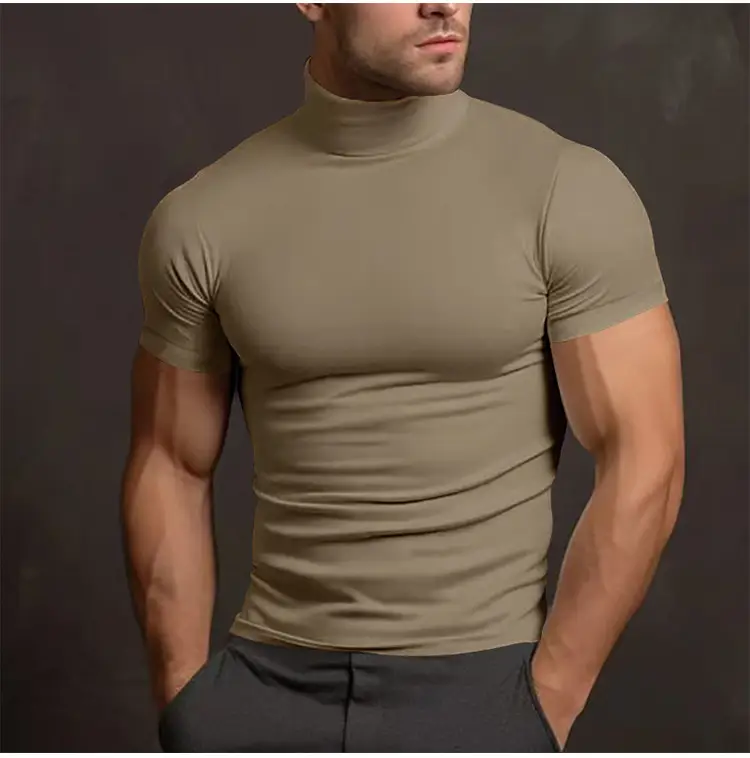 Men's Black Tight High Collar T-Shirt Short Sleeve 2025 — feature 26