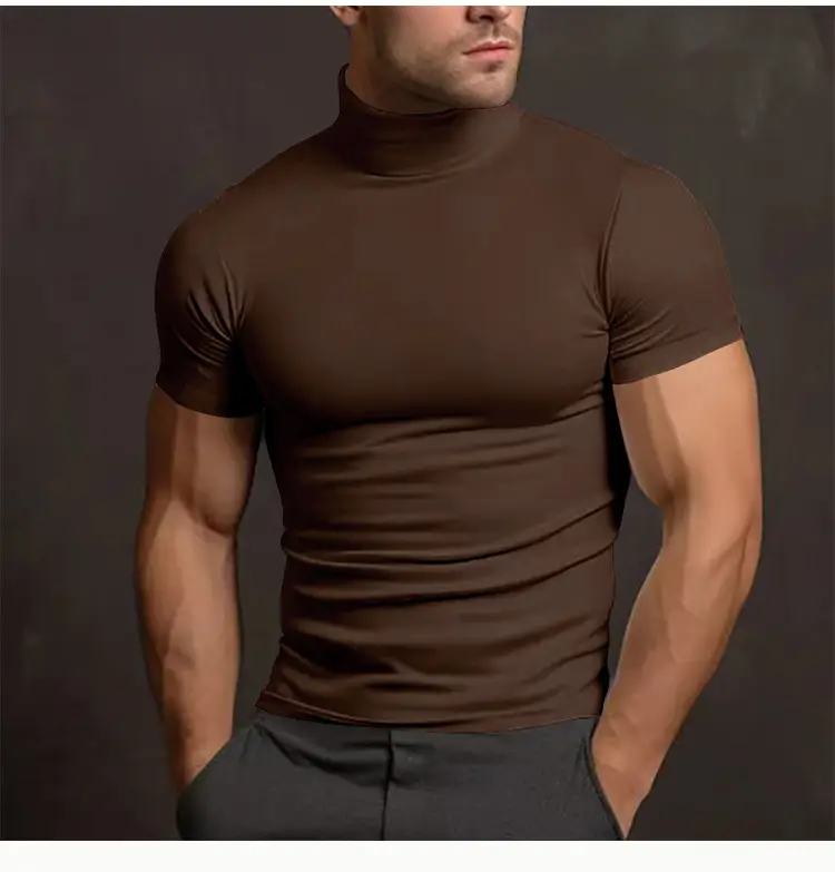 Men's Black Tight High Collar T-Shirt Short Sleeve 2025 — feature 27