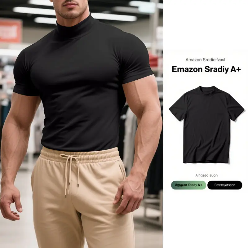 Men's Black Tight High Collar T-Shirt Short Sleeve 2025 - Image 2