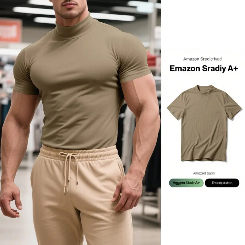 Men's Black Tight High Collar T-Shirt Short Sleeve 2025 - Image 3