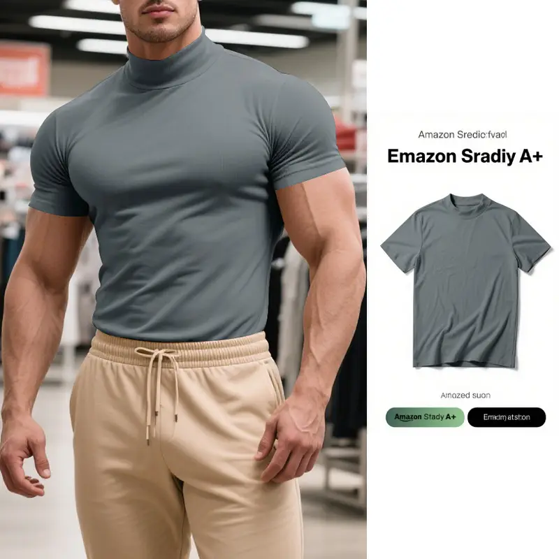 Men's Black Tight High Collar T-Shirt Short Sleeve 2025 - Image 4