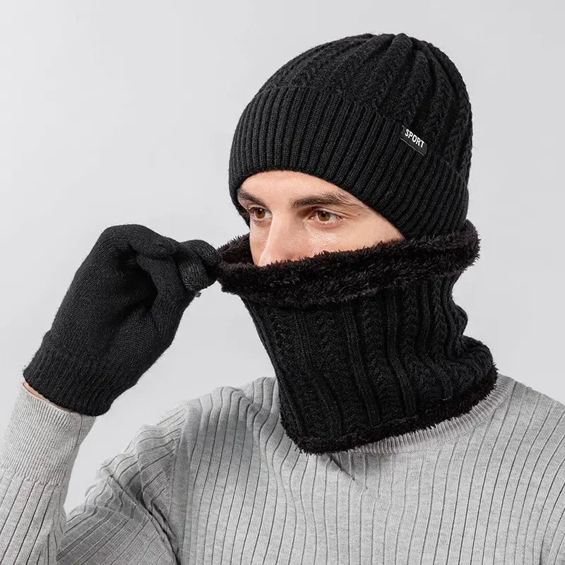 Men's Knitted Neck Hat suit Fashionable All-match Warm Turn-up Wool Hat fleece-lined Thickened Neck Protection Neck Sleeve for Women