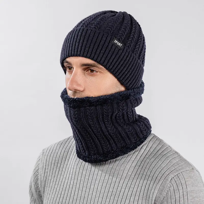 Men's Knitted Neck Hat suit Fashionable All-match Warm Turn-up Wool Hat fleece-lined Thickened Neck Protection Neck Sleeve for Women