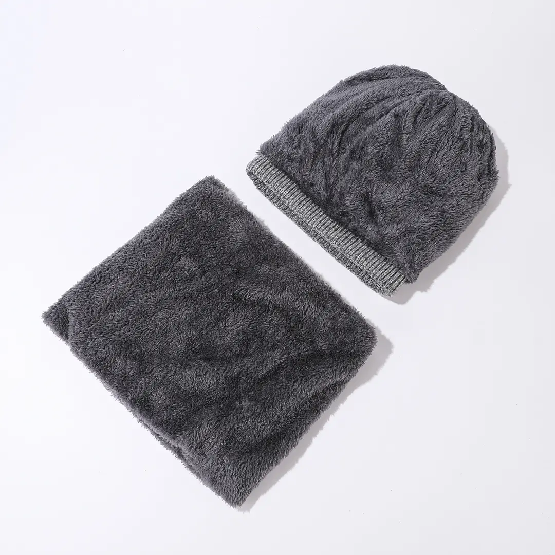 Men's Knitted Neck Hat suit Fashionable All-match Warm Turn-up Wool Hat fleece-lined Thickened Neck Protection Neck Sleeve for Women