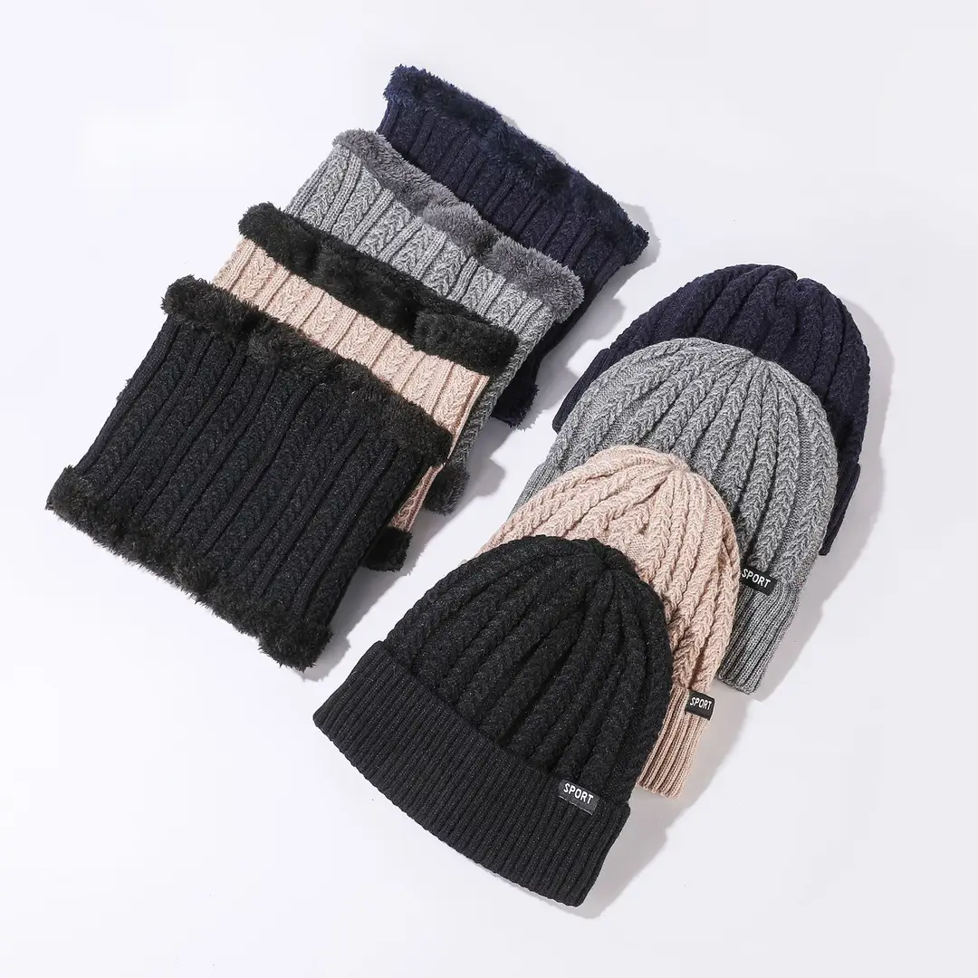 Men's Knitted Neck Hat suit Fashionable All-match Warm Turn-up Wool Hat fleece-lined Thickened Neck Protection Neck Sleeve for Women