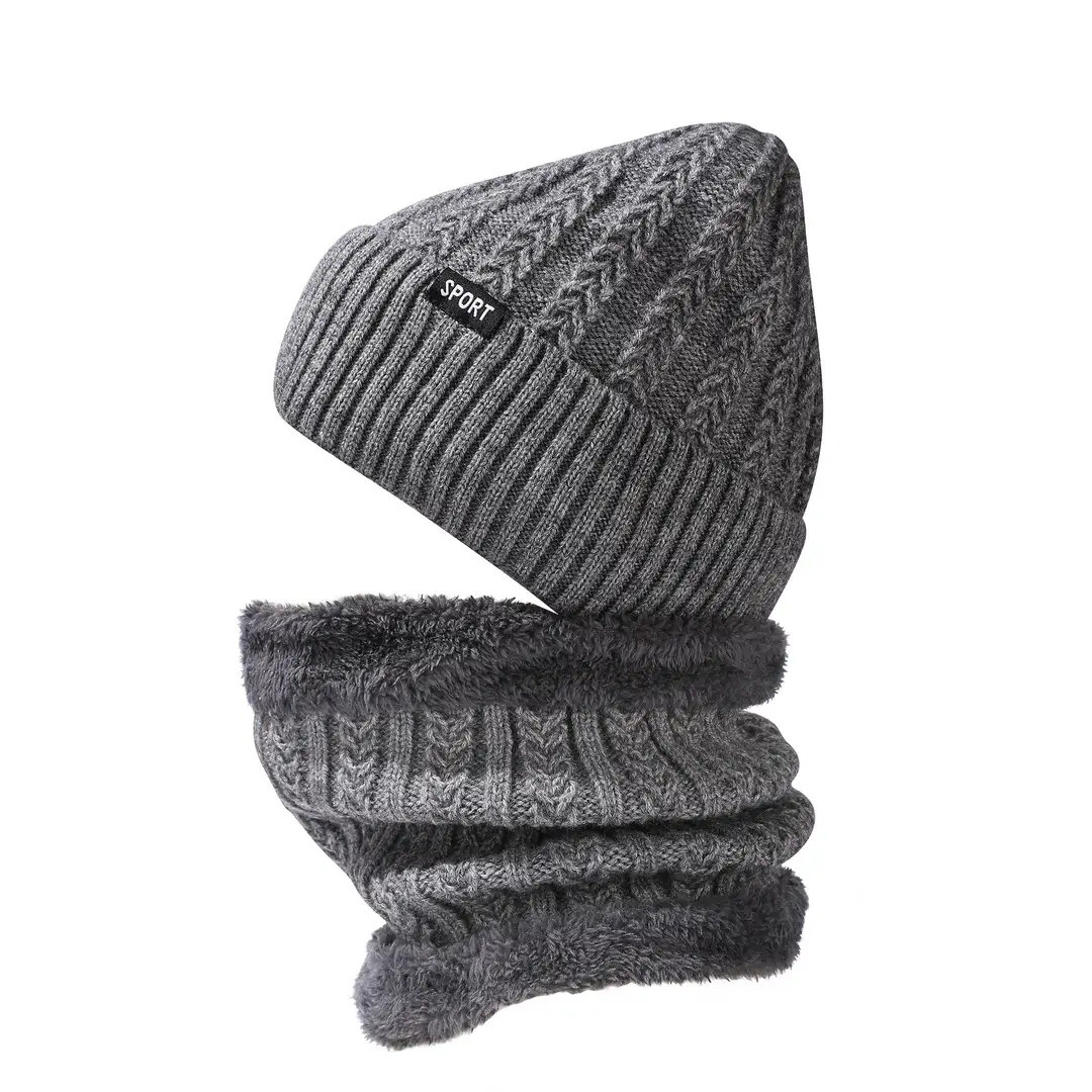 Men's Knitted Neck Hat suit Fashionable All-match Warm Turn-up Wool Hat fleece-lined Thickened Neck Protection Neck Sleeve for Women