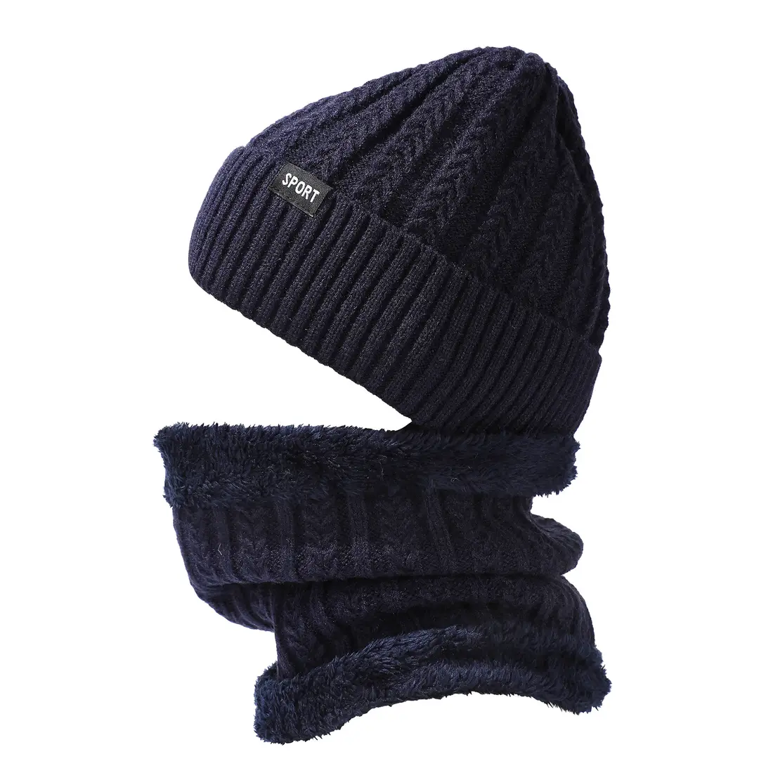 Men's Knitted Neck Hat suit Fashionable All-match Warm Turn-up Wool Hat fleece-lined Thickened Neck Protection Neck Sleeve for Women