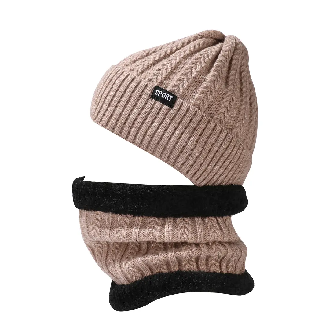 Men's Knitted Neck Hat suit Fashionable All-match Warm Turn-up Wool Hat fleece-lined Thickened Neck Protection Neck Sleeve for Women