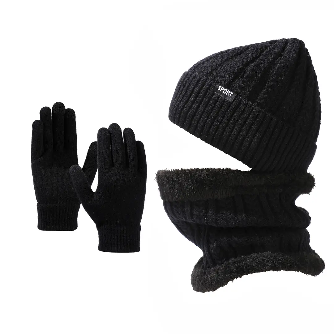 Men's Knitted Neck Hat suit Fashionable All-match Warm Turn-up Wool Hat fleece-lined Thickened Neck Protection Neck Sleeve for Women