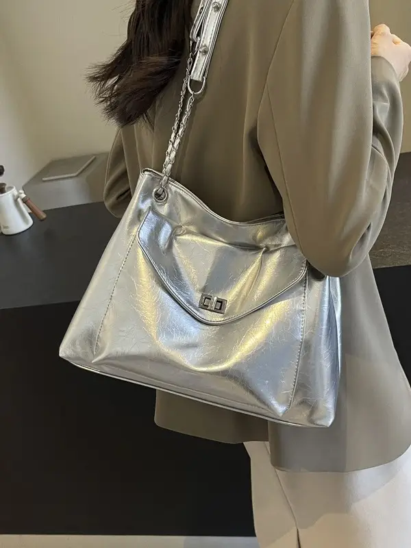 Silver Chain Messenger Bag for Women 2024
