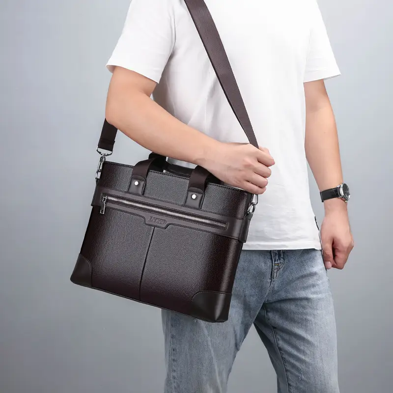 New Men's Business Laptop Bag Brown Leather Travel Shoulder Crossbody - Image 4